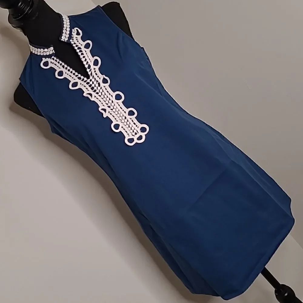 Mudpie sz S cotton lace blue dress